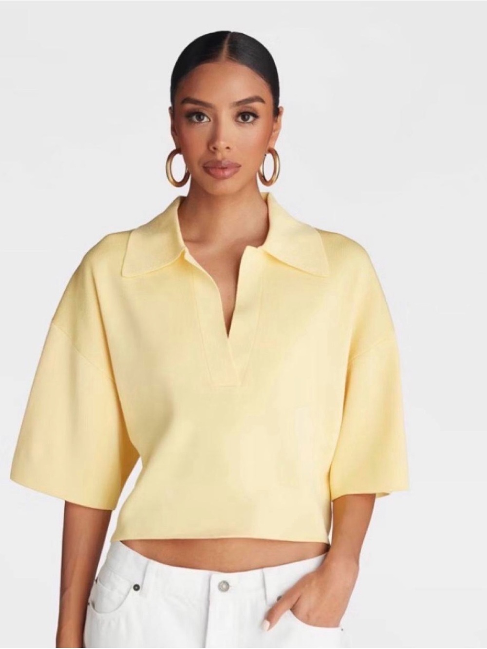 KBB by Kahlana The Cropped Polo Sweater Yellow S NWT
